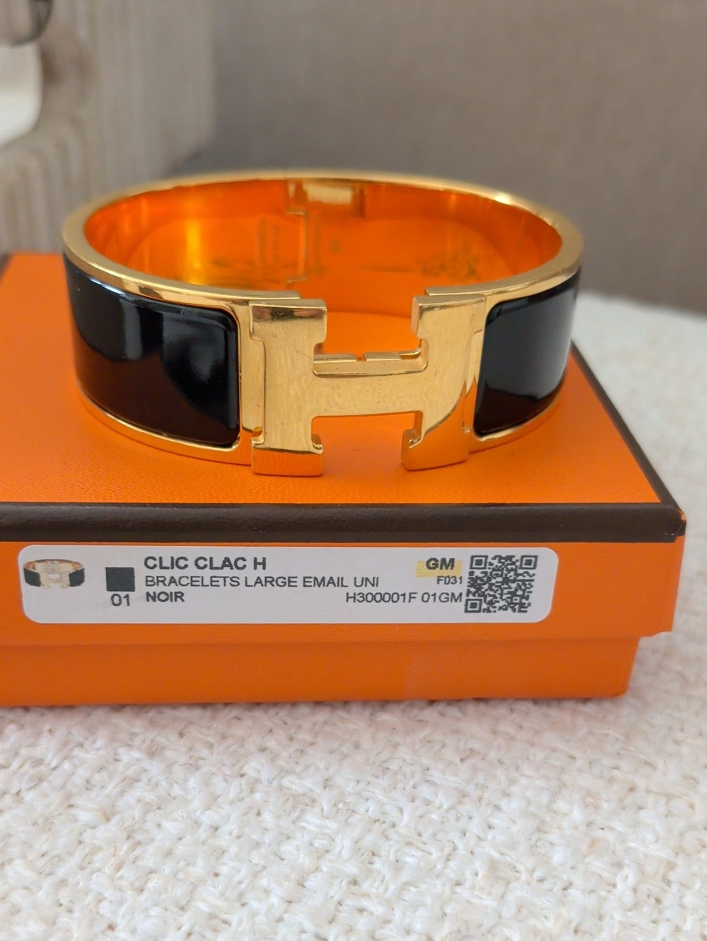 Hermes Clic Clac H Wide Bracelet in Black and Gold
